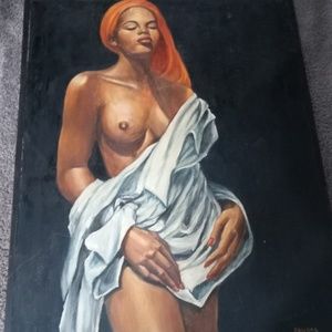 Portrait of a half nude African American Woman  oil on canvas signed FAUSER